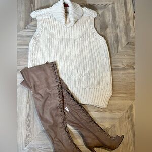 Sexy mauve suede lace up over the knee boots with heel . W SIZE 7.5